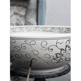 Comptoir PRIORI lavabo en céramique 60x40 cm, blanc avec motif bleu