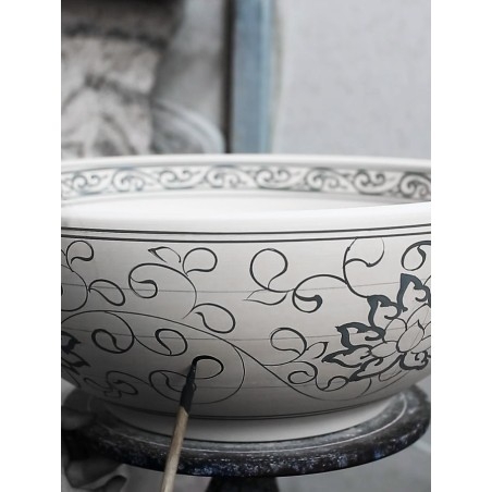 Comptoir PRIORI lavabo en céramique 60x40 cm, blanc avec motif bleu