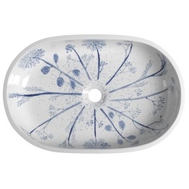 Comptoir PRIORI lavabo en céramique 60x40 cm, blanc avec motif bleu