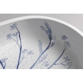 Comptoir PRIORI lavabo en céramique 60x40 cm, blanc avec motif bleu
