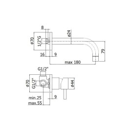 Paffoni Stick - Mitigeur de lavabo encastré avec corps, installation de 2 trous, inox SK006ST70