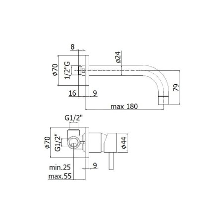 Paffoni Stick - Mitigeur de lavabo encastré avec corps, installation de 2 trous, inox SK006ST70