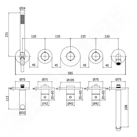 Paffoni Modular Box - Mitigeur thermostatique encastré, pour 2 sorties, or brossé MDE001HGSP
