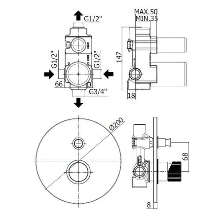 Paffoni Jo - Mitigeur encastré avec corps, pour 2 appareils, noir mat JO015NO