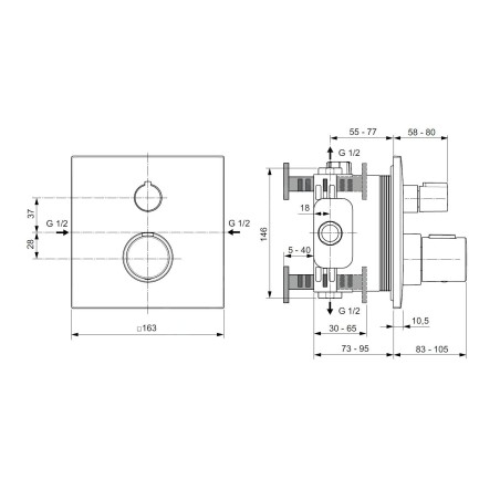 Ideal Standard CeraTherm - Mitigeur de douche thermostatique encastré, noir A6956XG