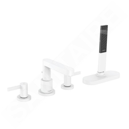 Hansgrohe Finoris - Mitigeur sur le bord de baignoire, installation 4 trous, Sbox, blanc mat 76444700