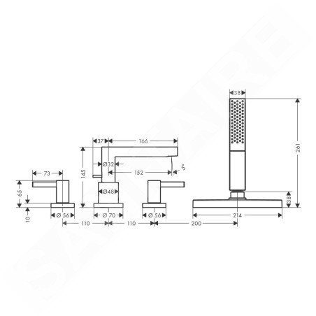 Hansgrohe Finoris - Mitigeur sur le bord de baignoire, installation 4 trous, Sbox, blanc mat 76444700