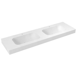 EMICO Double-Washbasin Central, 170x50 cm, version L, Rockstone blanc mat