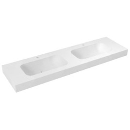 EMICO Double-Washbasin Central, 200x50 cm, version L, Rockstone blanc mat