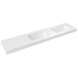 EMICO Double-Washbasin à droite, 220x50 cm, version L, Rockstone blanc mat