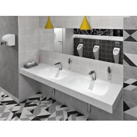 EMICO Double-Washbasin à droite, 220x50 cm, version L, Rockstone blanc mat