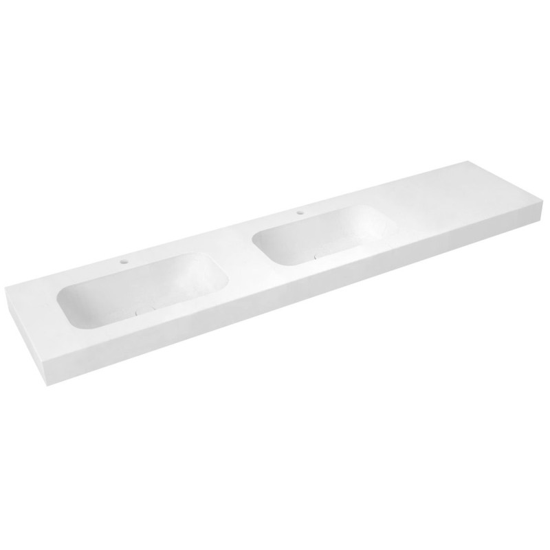 EMICO Double-Washbasin à gauche, 240x50 cm, version L, Rockstone blanc mat