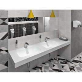 EMICO Double-Washbasin à gauche, 240x50 cm, version L, Rockstone blanc mat