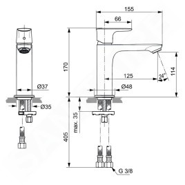 Ideal Standard Connect Air - Mitigeur de lavabo Grande Slim, Magnetic Grey A7015A5