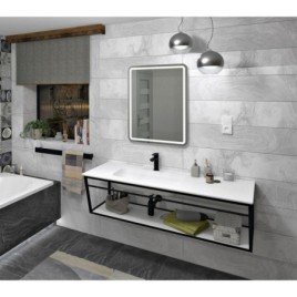 Lavabo ARUBA à gauche, 140x51,5 cm, Rockstone blanc mat