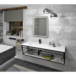 Lavabo ARUBA à gauche, 150x51,5 cm, Rockstone blanc mat