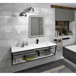 Lavabo ARUBA à droite, 160x51,5 cm, Rockstone blanc mat