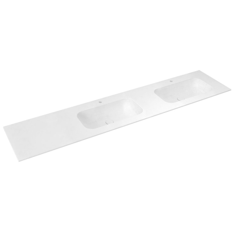 ARUBA Double-Washbasin droit, 240x51,5 cm, Rockstone blanc mat