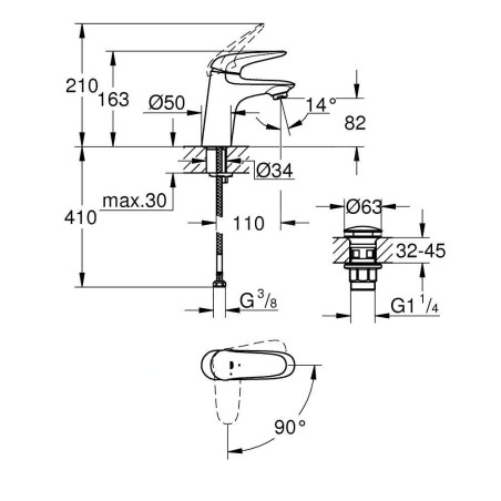 Grohe Wave - Mitigeur de lavabo avec vidage Push-Open, chrome 23748001