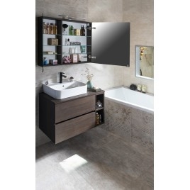 MIRRÓ miroir armoire incl. Lumière LED, 90x70x16cm, Pine Rustic
