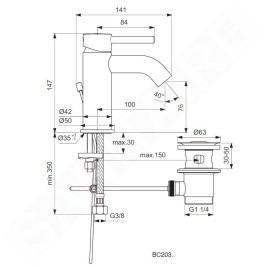 Ideal Standard CeraLine - Mitigeur de lavabo avec vidage, blanc mat BC203U5