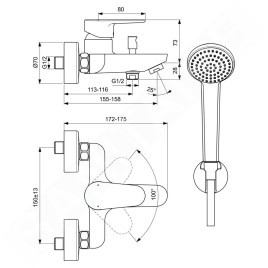 Ideal Standard Cerafine O - Robinetterie de baignoire murale avec accessoires, chrome BC706AA