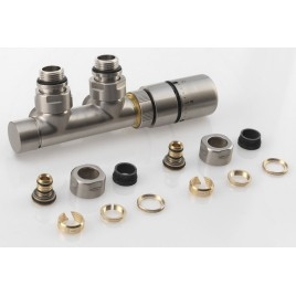 TWIN Towel Radiator Twin Angled Thermostatic Valve Set, brossé en acier inoxydable