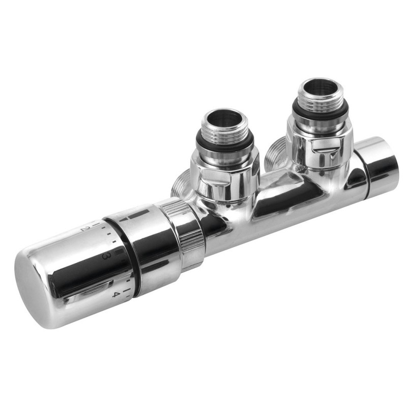TWIN Towel Radiator Angled Thermostatic Valve Set, gauche/middle connection/chrome