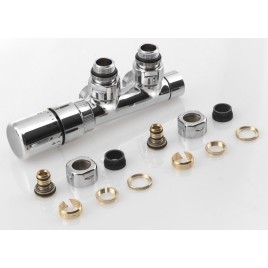 TWIN Towel Radiator Angled Thermostatic Valve Set, gauche/middle connection/chrome