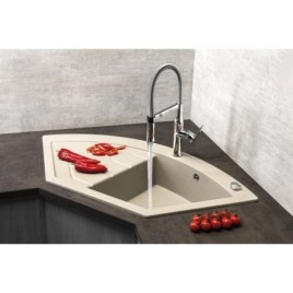 Évier de cuisine d'angle en granit 114x57,5cm, beige