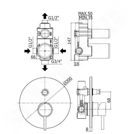 Paffoni Light - Mitigeur de douche encastré avec inverseur et corps d’encastrement, chrome LIG015CR