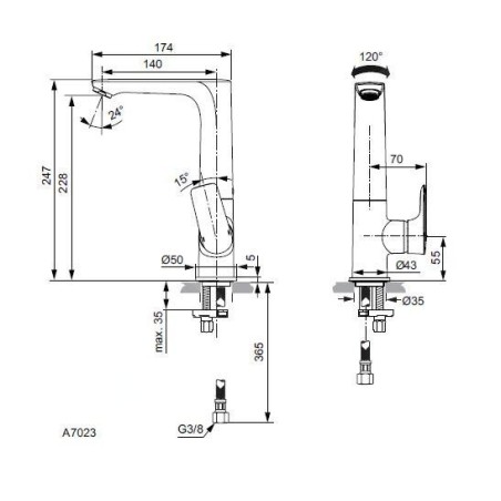 Ideal Standard Connect Air - Mitigeur de lavabo Slim avec tuyau d’écoulement pivotant, chrome A7023AA