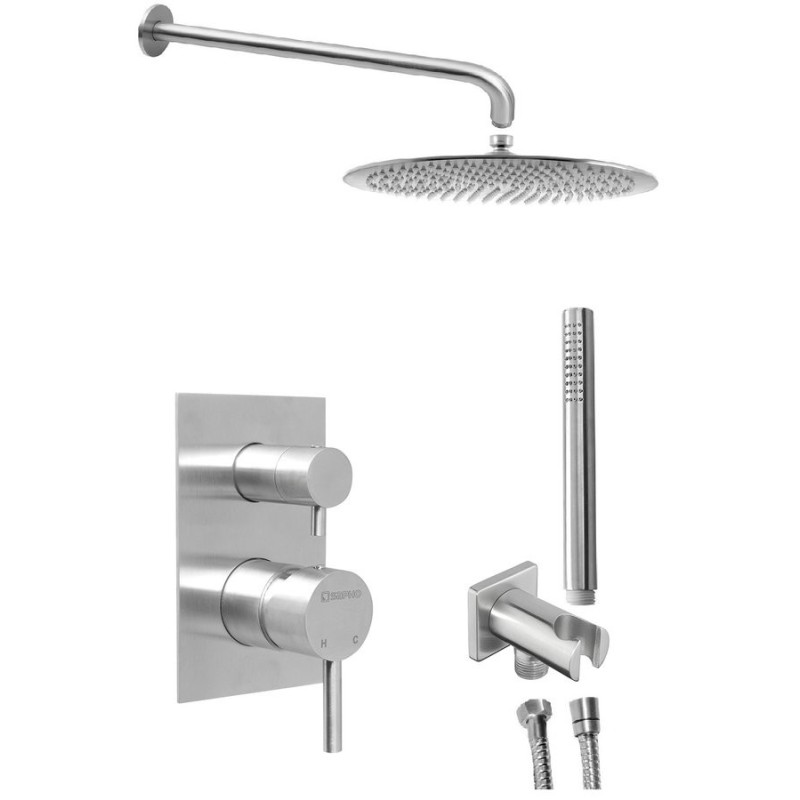 MINIMAL Douche en béton Set avec un seul levier Mixer Tap, 2 Outlets, en acier inoxydable brossé MINIMAL Douche en béton Set avec un seul levier Mixer Tap, 2 Outlets, en acier inoxydable brossé