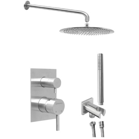 MINIMAL Douche en béton Set avec un seul levier Mixer Tap, 2 Outlets, en acier inoxydable brossé