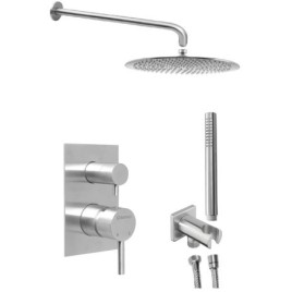 MINIMAL Douche en béton Set avec un seul levier Mixer Tap, 2 Outlets, en acier inoxydable brossé