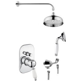 KIRKÉ WHITE douche cachée avec un seul robinet de mélangeur de levier, 2 prises, levier blanc, chrome
