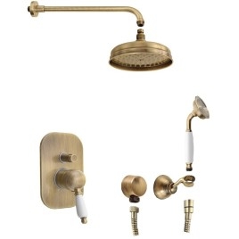 KIRKÉ WHITE douche cachée avec un seul robinet de mixeur, 2 sorties, levier blanc, bronze