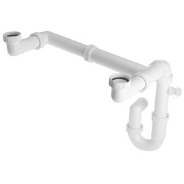 Casque d'évier avec lave-vaisselle 6/4", hauteur et longueur réglable, DN40, blanc