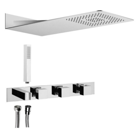 Douche en béton avec mélangeur thermostatique et porte douche, 2 prises, carré, chrome