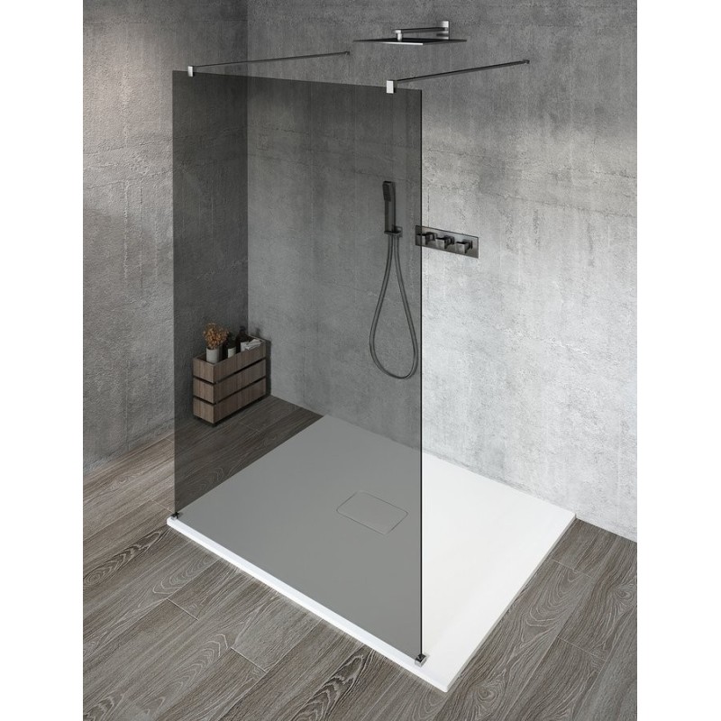 VARIO CHROME Panneau en verre de douche de 1 pièce, verre fumé, 1100 mm