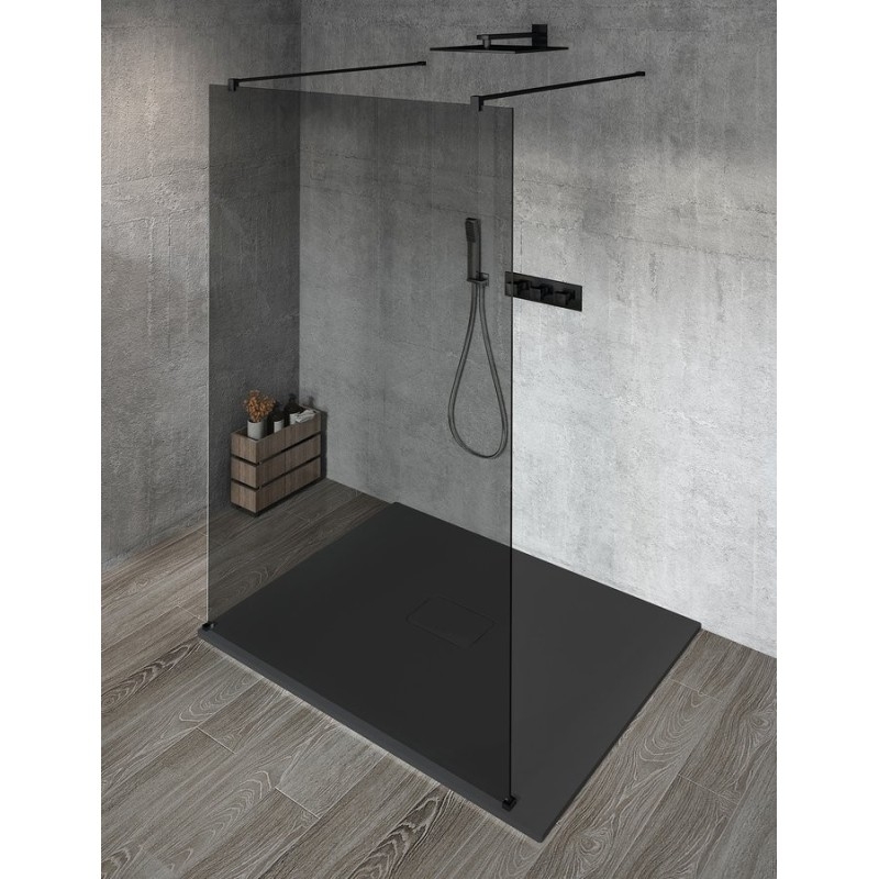 VARIO BLACK Panneau en verre de douche de 1 pièce, verre fumé, 700 mm
