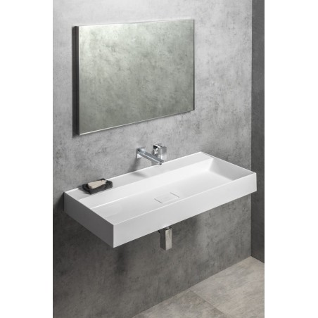 Lavabo GODIVA, bille, 96x44cm, sans trou de robinet, blanc