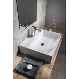 KUBE X lavabo en céramique 60x47cm, bord inférieur groud, blanc ExtraGlaze