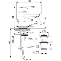 Ideal Standard Tesi - Mitigeur de lavabo Piccolo avec garniture de vidage, chrome A6566AA