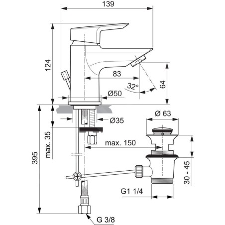 Ideal Standard Tesi - Mitigeur de lavabo Piccolo avec garniture de vidage, chrome A6566AA