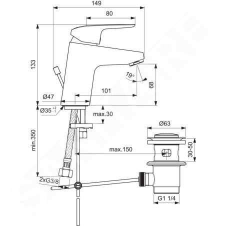 Ideal Standard CeraFlex - Mitigeur de lavabo avec vidage, chrome B1708AA
