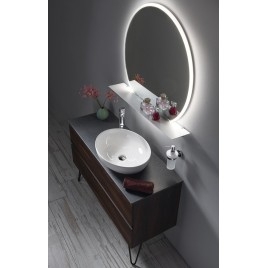 Miroir rond VISO avec éclairage LED et étagère, ø 70cm, blanc mat