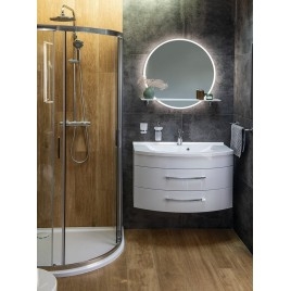 Miroir rond VISO avec éclairage LED et étagère, ø 70cm, blanc mat