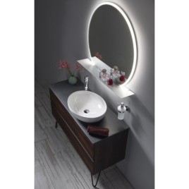 Miroir rond VISO avec éclairage LED et étagère, ø 80cm, blanc mat