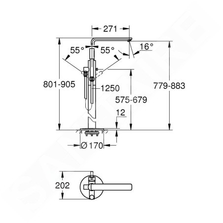 Grohe Lineare - Mitigeur de baignoire à monter au sol, supersteel 23792DC1